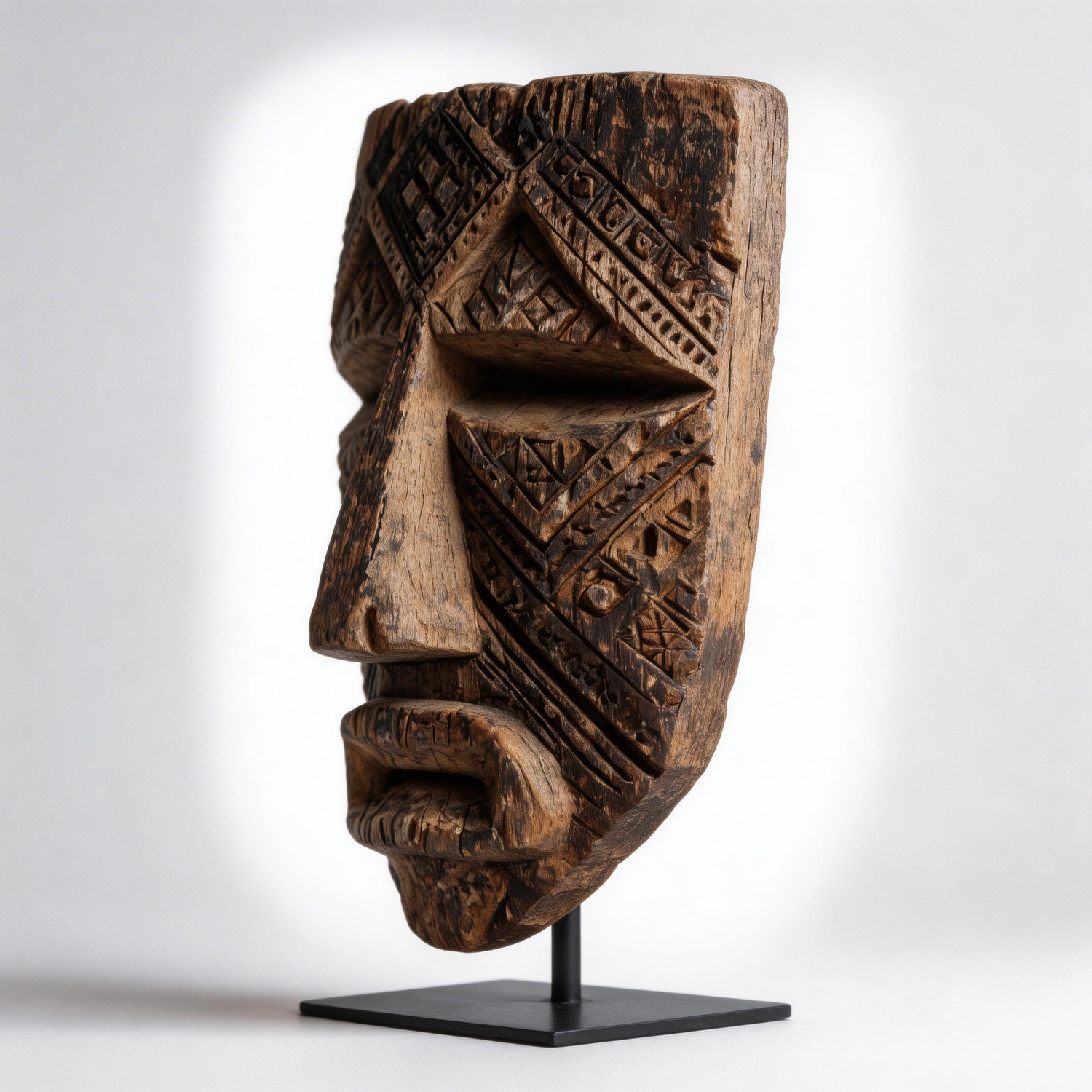 Geometric Tribal Ancestral Mask l Wood Sculpture