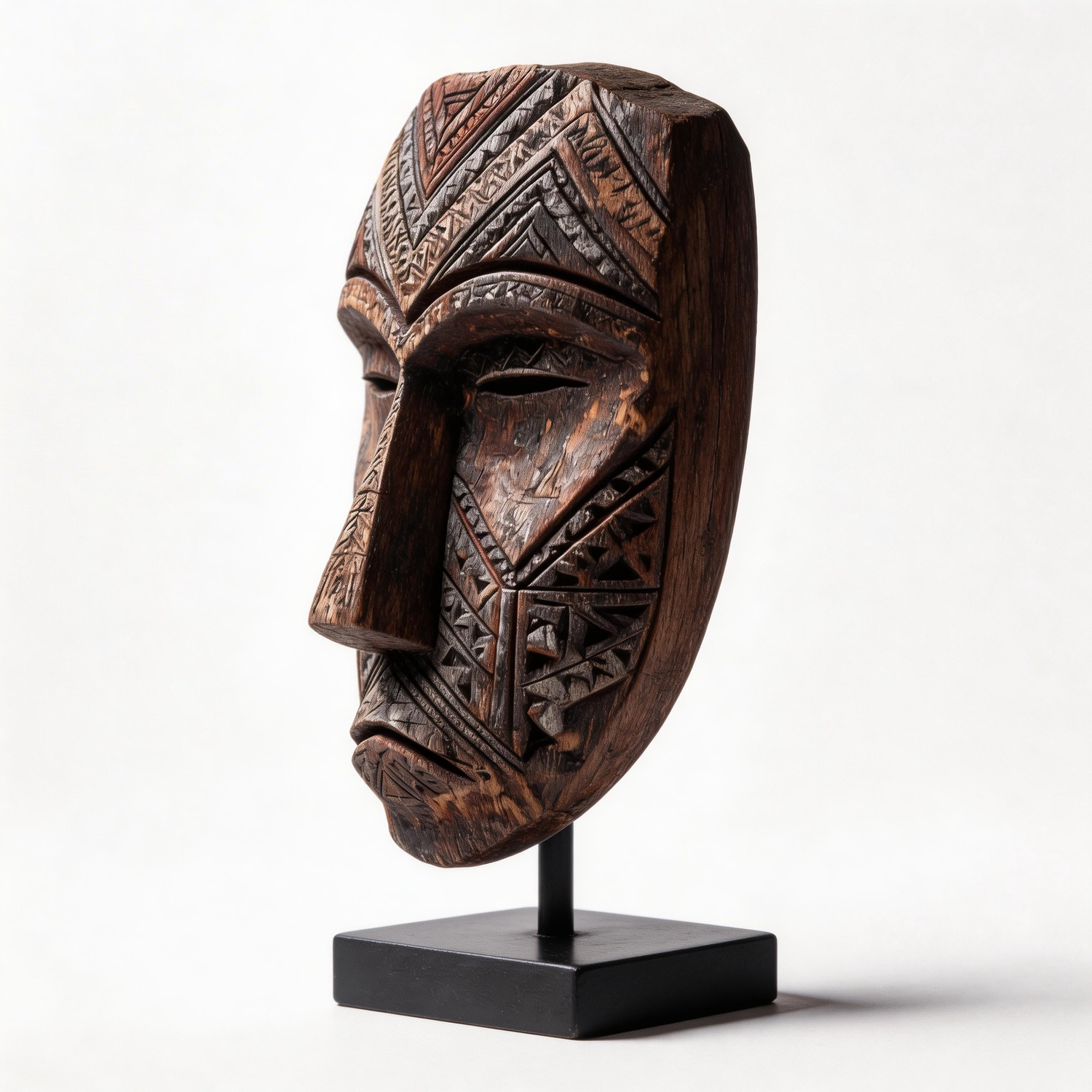 Tribal Geometric Ancestral Mask l Wood Sculpture