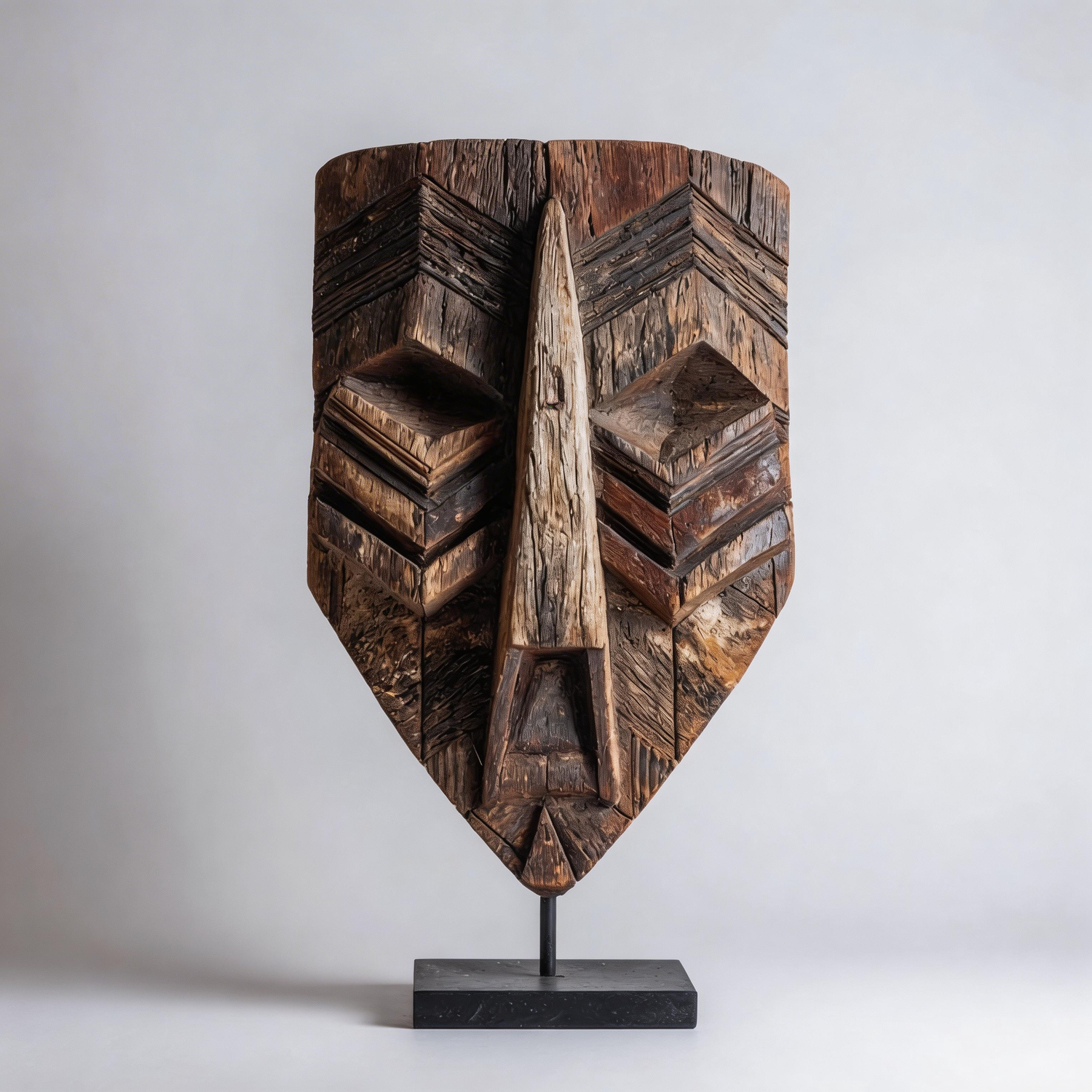 Geometric Prism Tribal Mask l Wood Sculpture