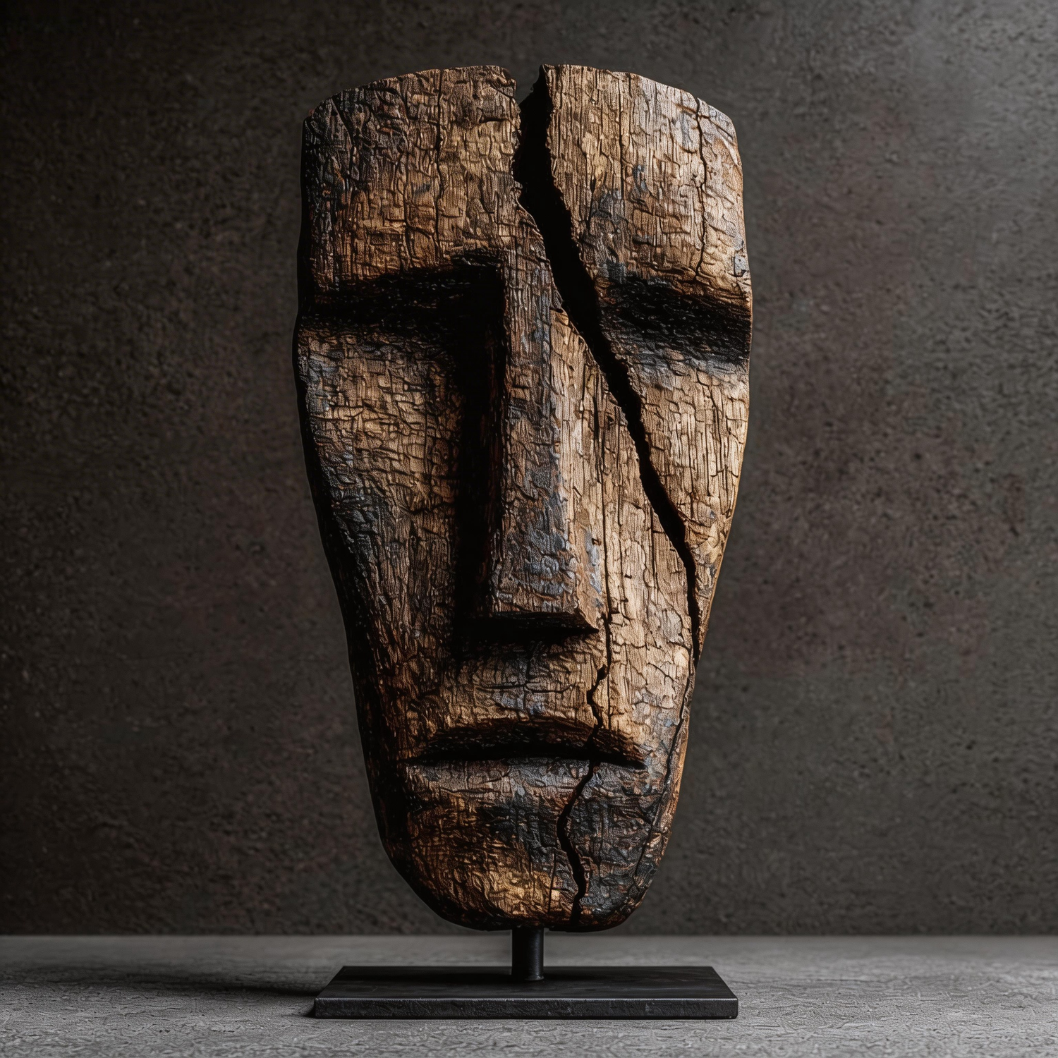 Fractured Ancestral Gaze l Wood Sculpture