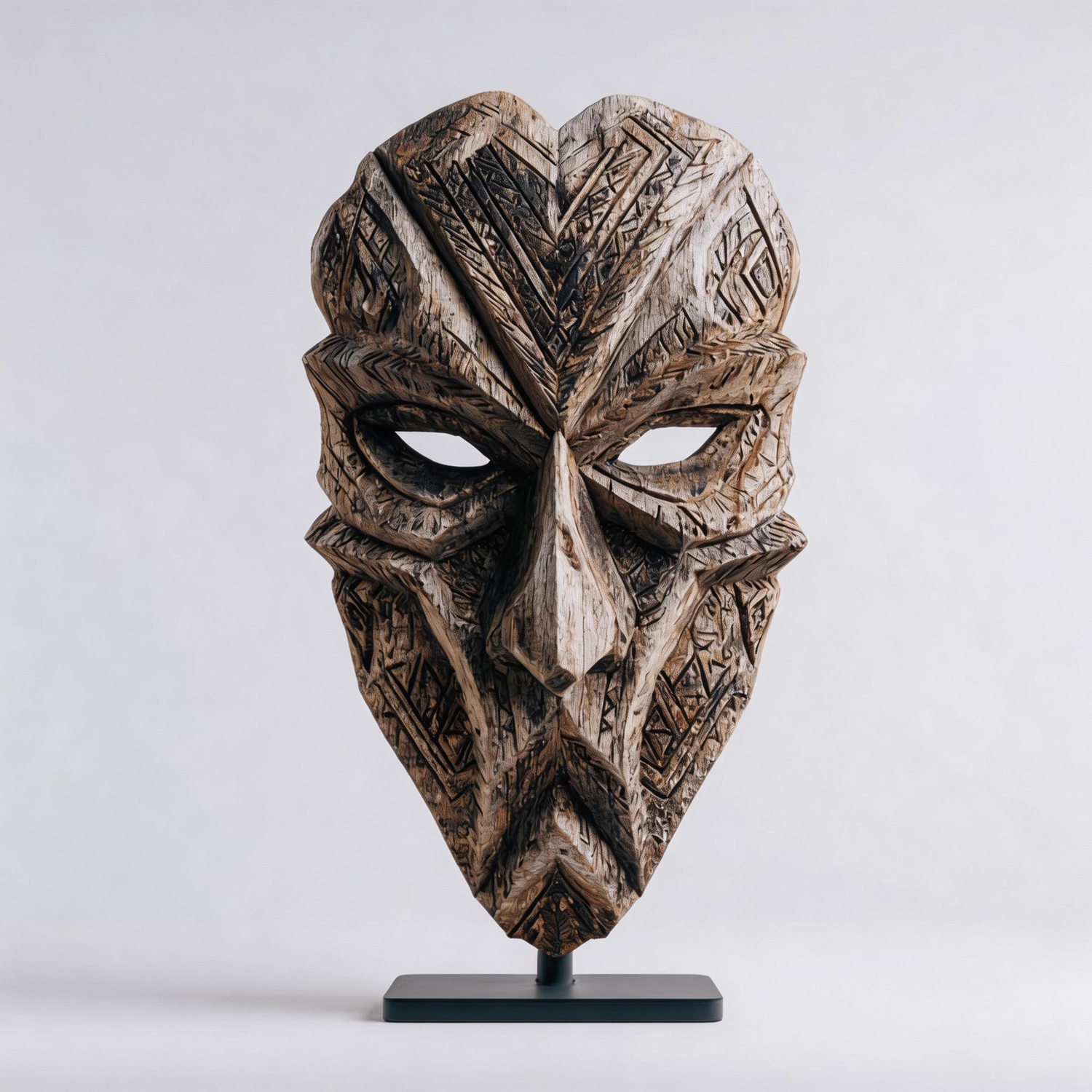 Geometric Ancestral Mask l Wood Sculpture