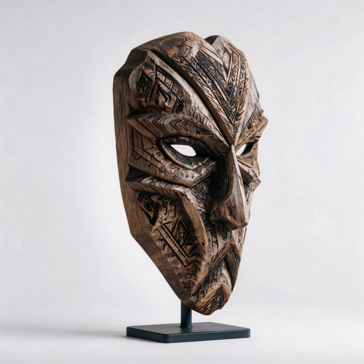 Geometric Ancestral Mask l Wood Sculpture