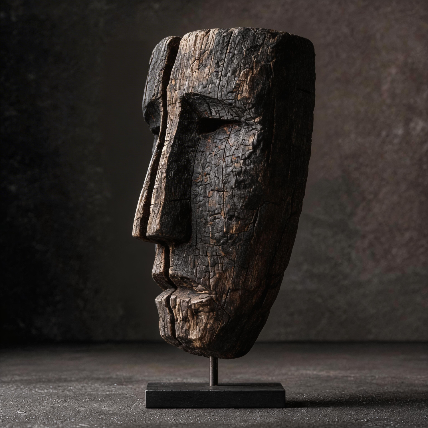 Fractured Charcoal Duality Mask l Wood Sculpture