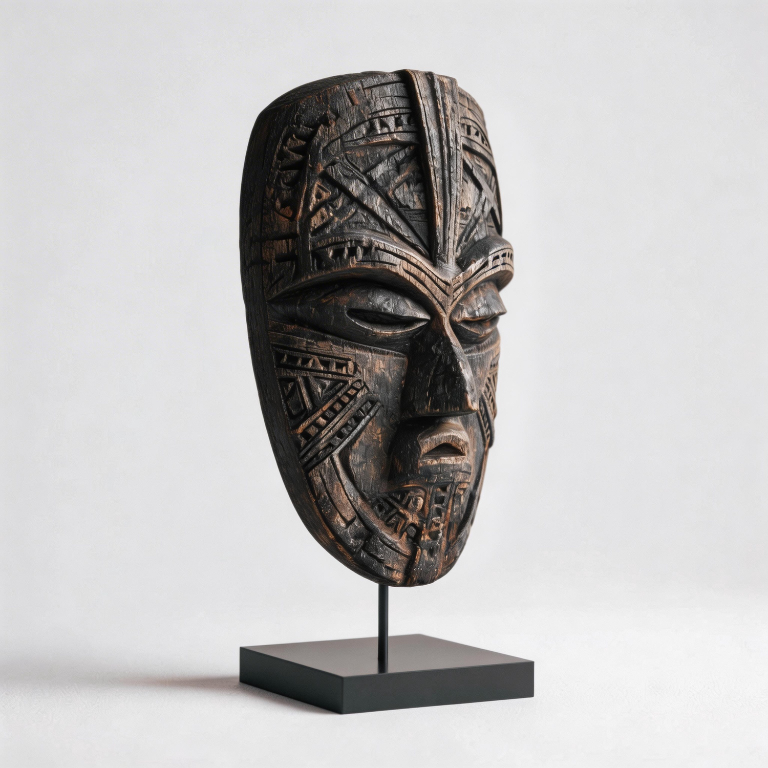 Ancestral Tribal Weave Mask l Wood Sculpture