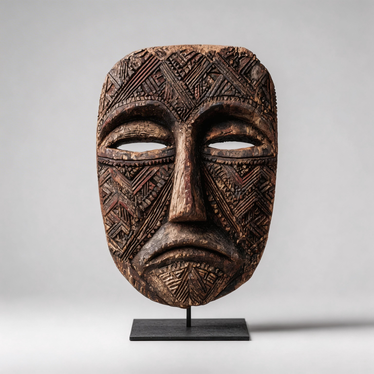 Tribal Weave Ancestral Mask l Wood Sculpture