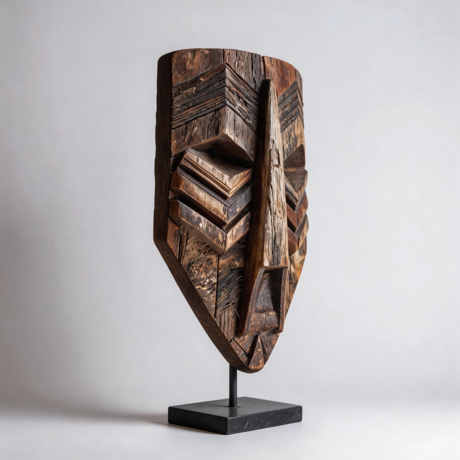 Geometric Prism Tribal Mask l Wood Sculpture