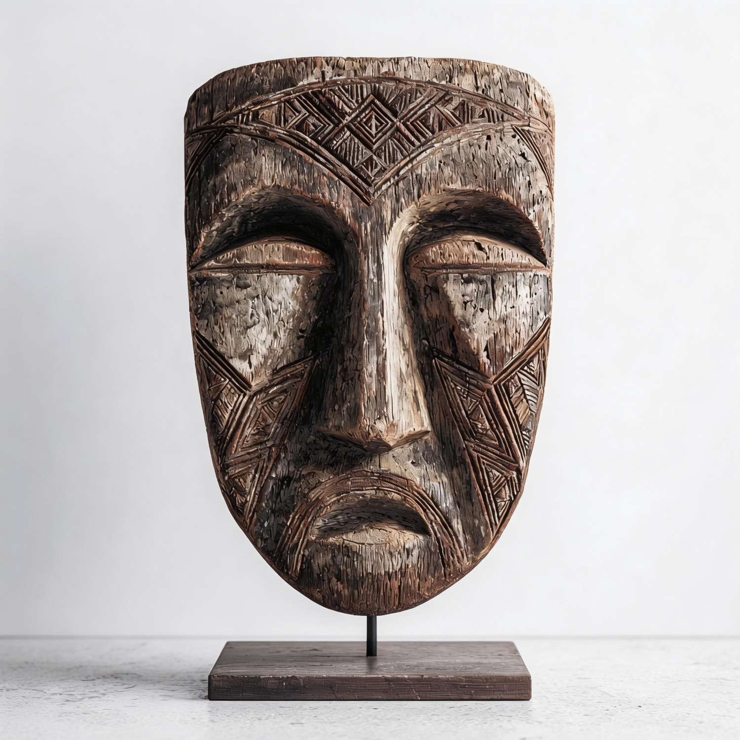 Serene Tribal Ancestral Mask l Wood Sculpture