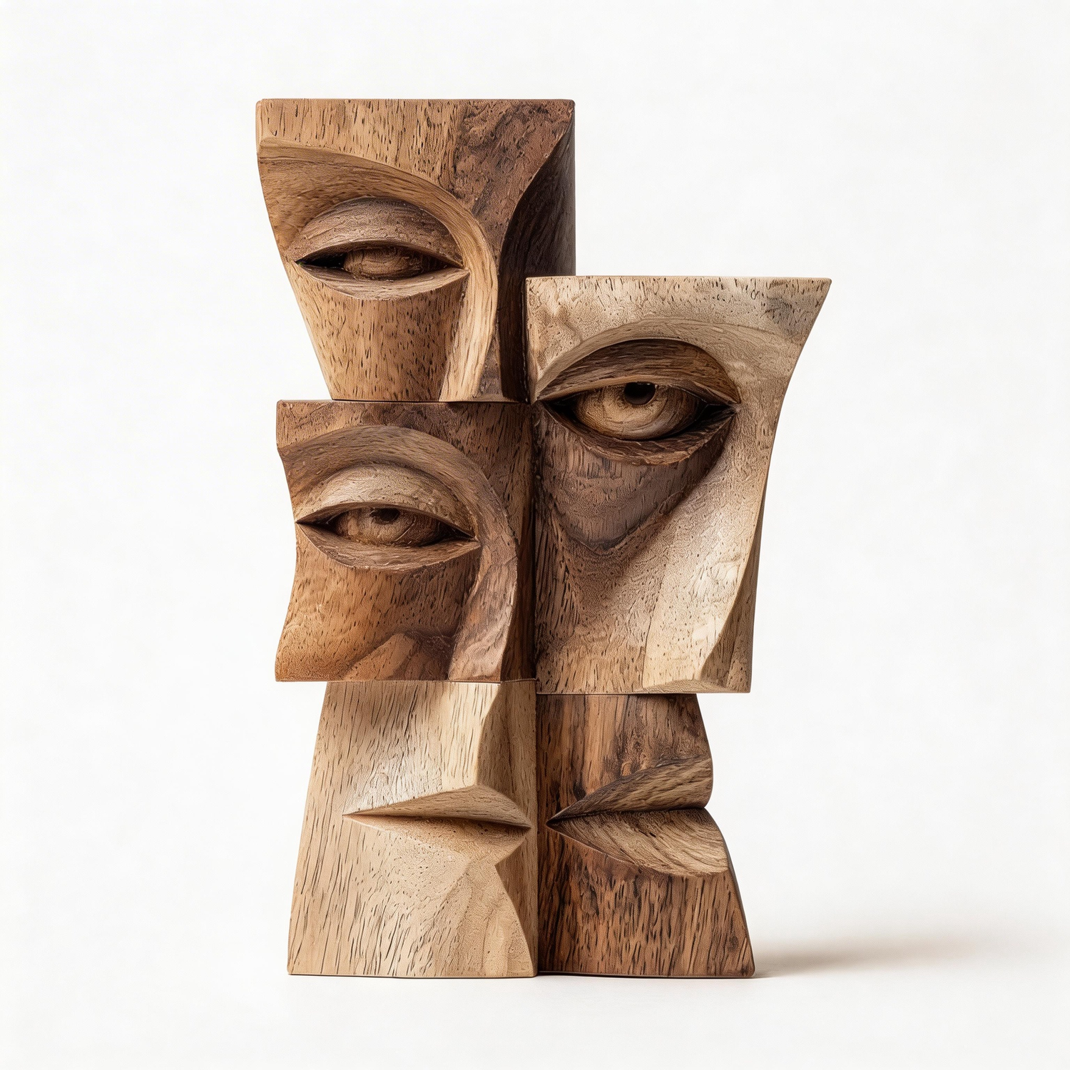 Stacked Cubist Faces l Wood Sculpture