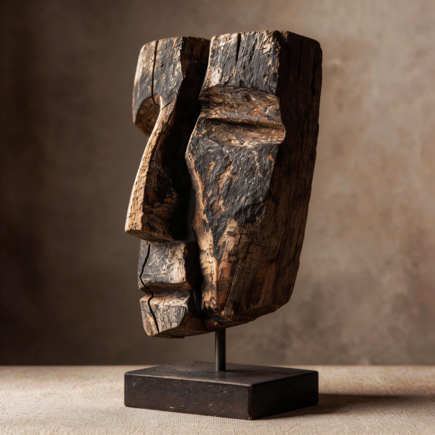 Split Slumber Weathered Mask l Wood Sculpture