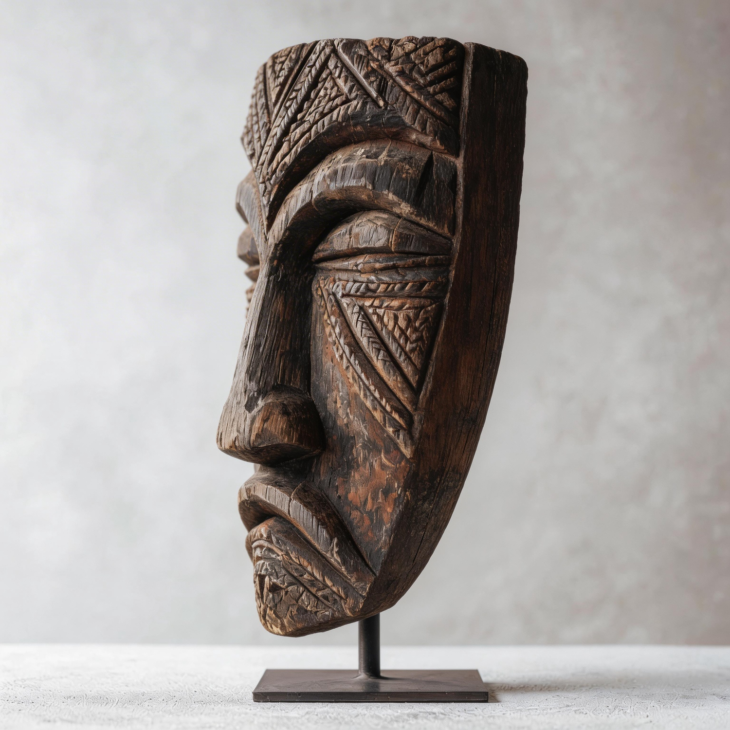 Serene Tribal Ancestral Ritual Mask  Wood Sculpture