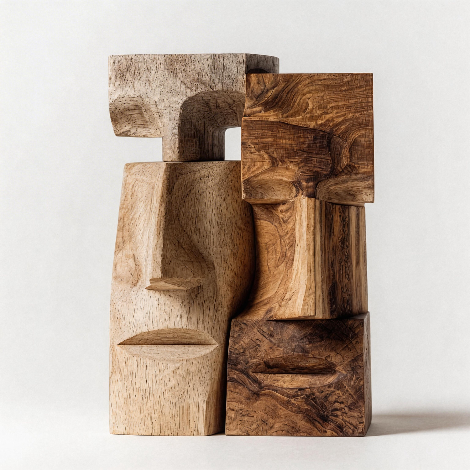 Dual-Tone Cubist Faces Sculpture l Wood Sculpture