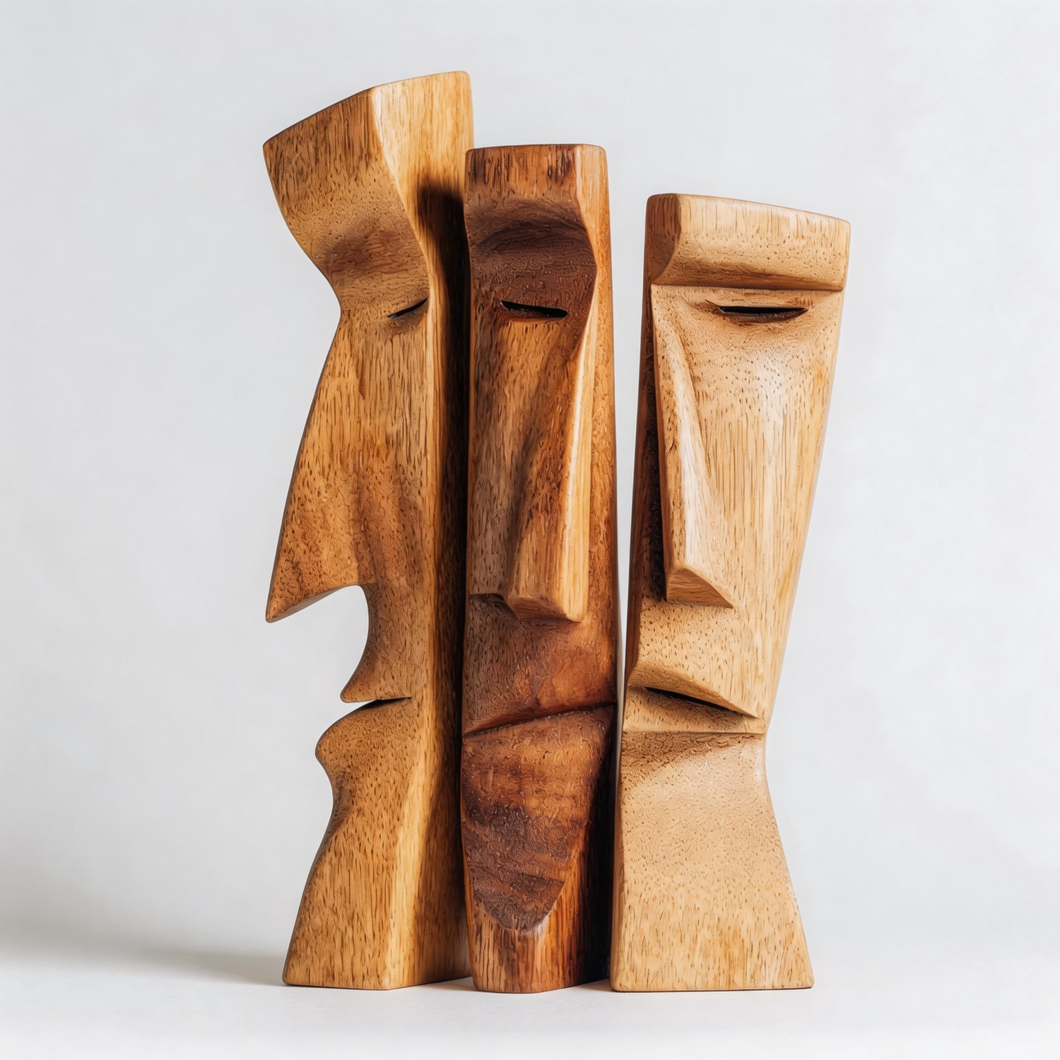 Triptych Primitive Faces Sculpture l Wood Sculpture