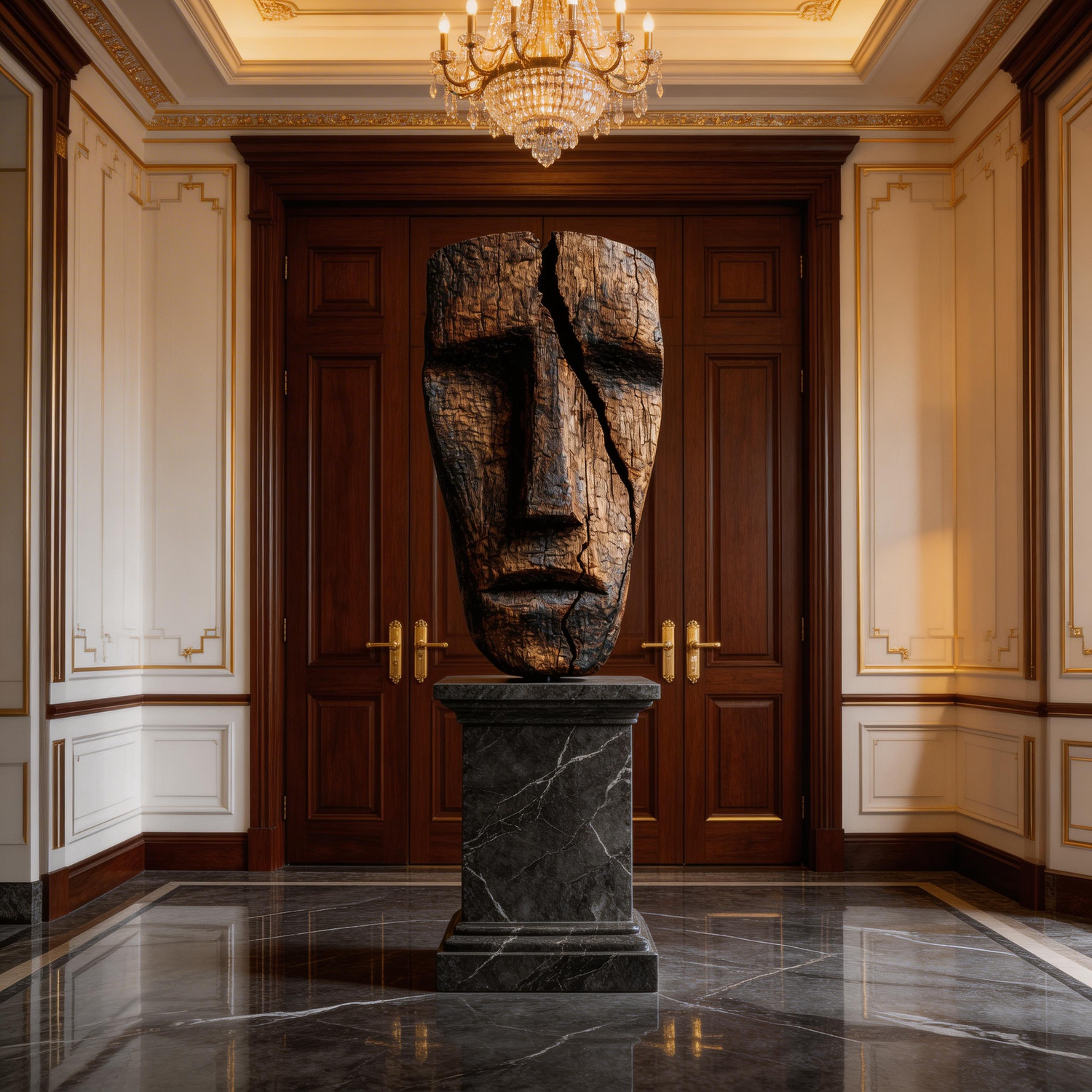 Fractured Ancestral Gaze l Wood Sculpture