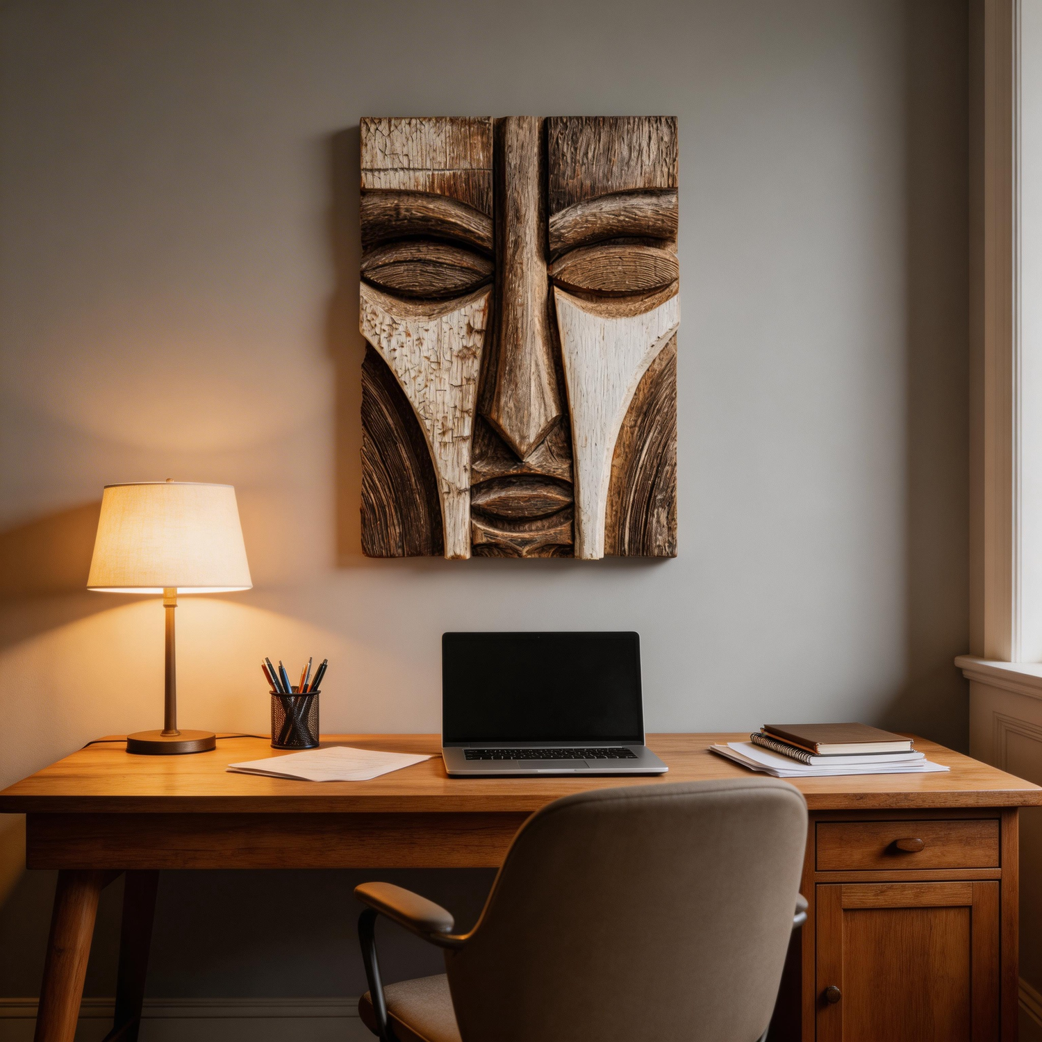 Fragmented Dual-Face Weathered Wooden Wall Sculpture  Wood Sculpture