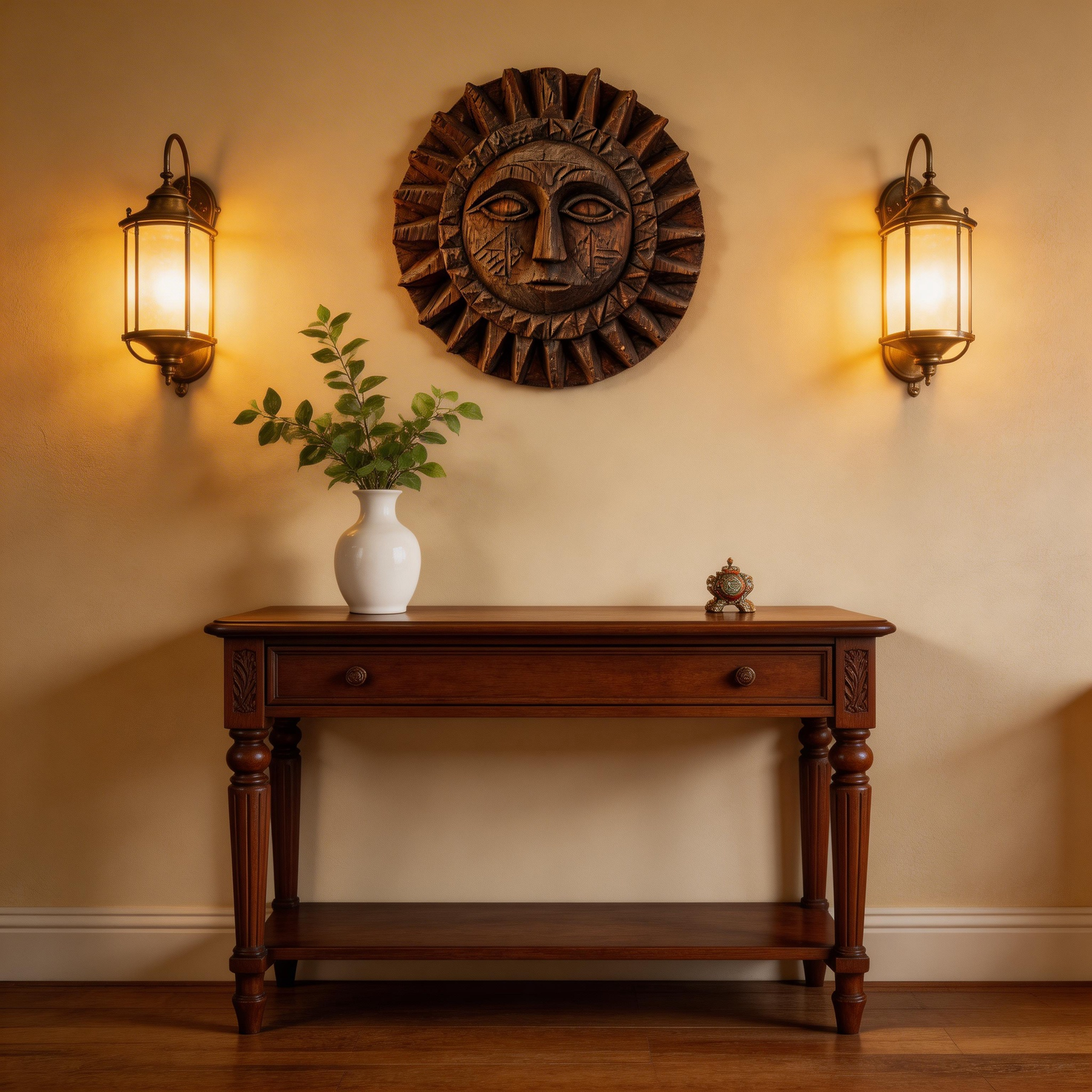 Primitive Tribal Sun Face Wooden Mask Wall Sculpture  Wood Sculpture