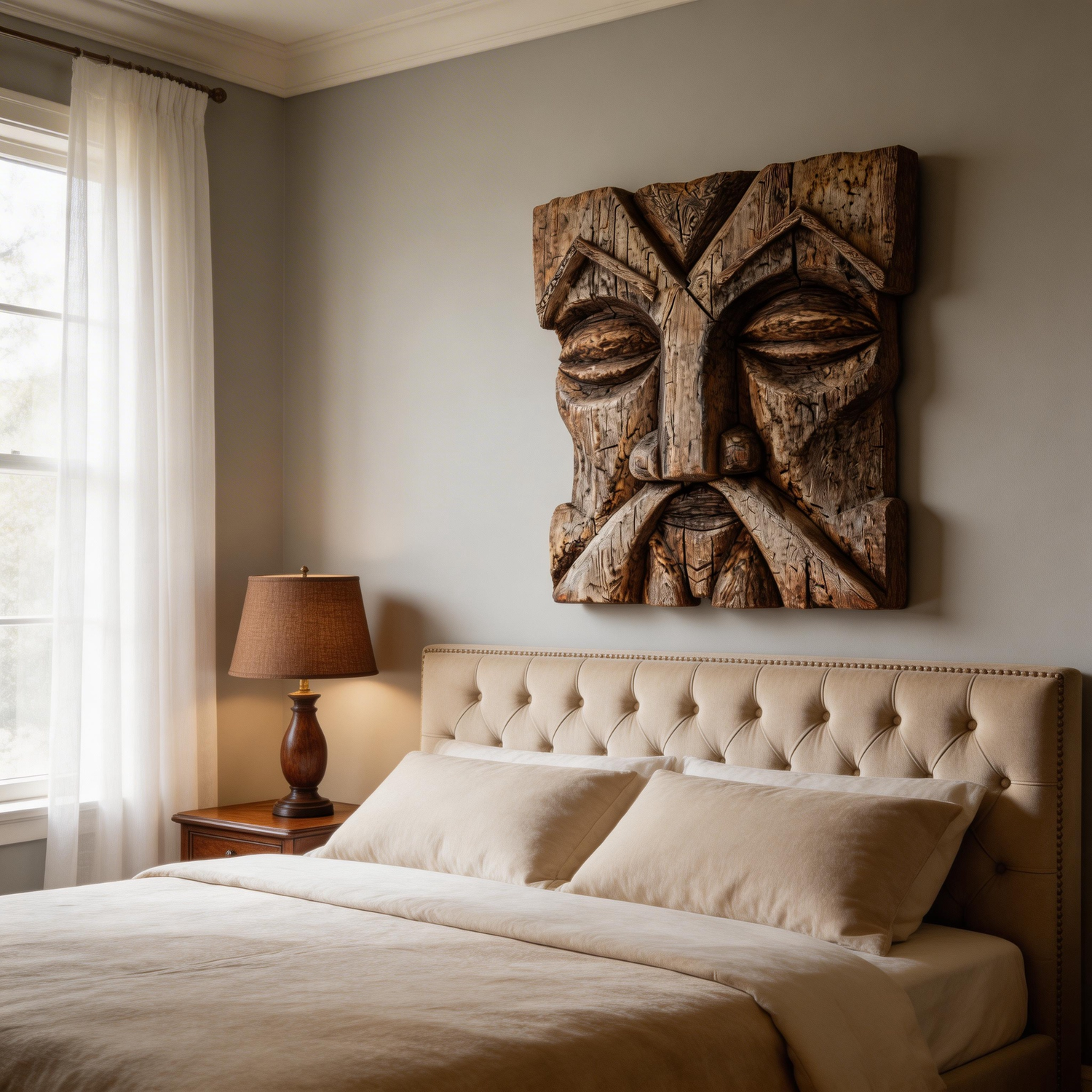 Ancestral Elder Tribal Wooden Relief Mask  Wood Sculpture