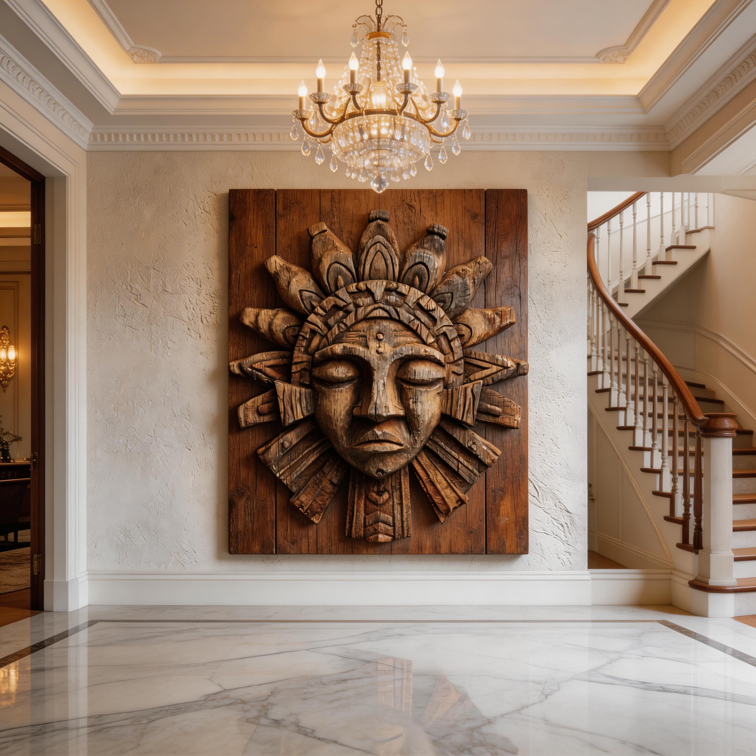 Ancient Tribal Sun Deity Wooden Mask Wall Sculpture  Wood Sculpture