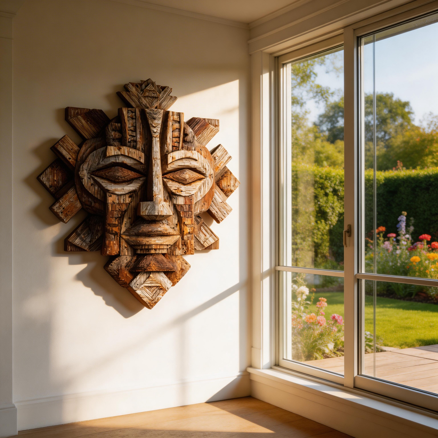 Geometric Tribal Deity Wooden Mask Wall Sculpture  Wood Sculpture