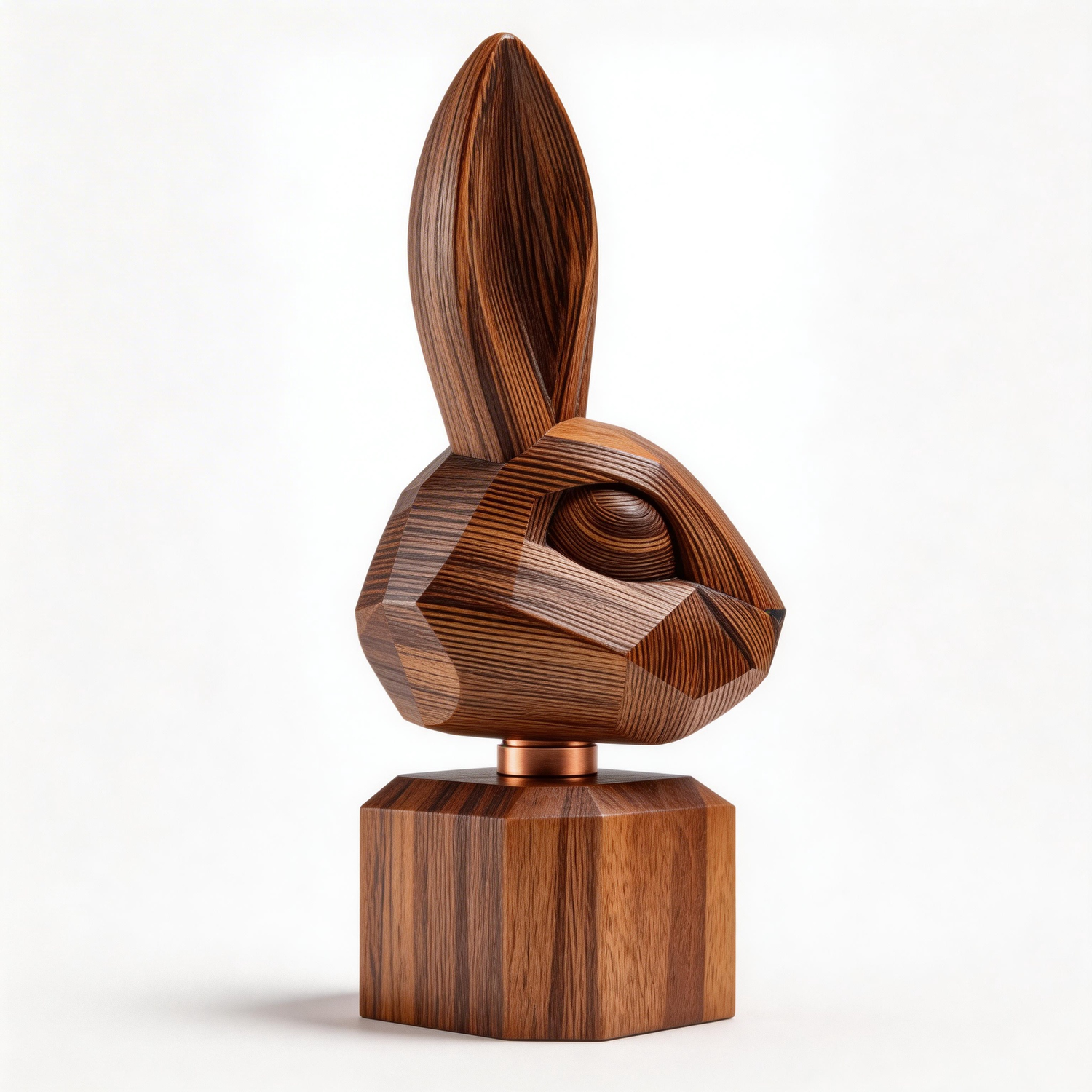 Hand-Carved Geometric Rabbit Head Sculpture