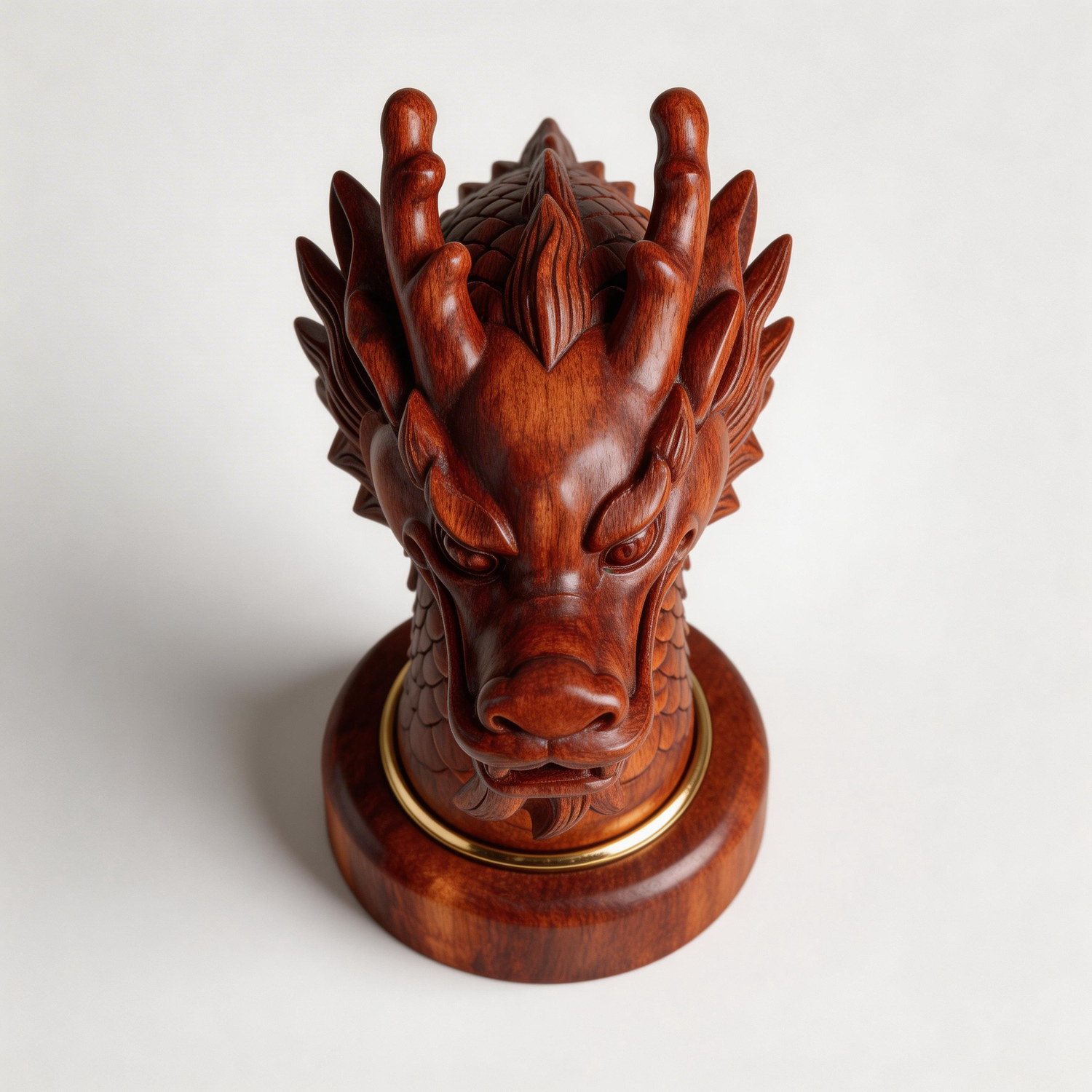 Hand-Carved Ornate Wooden Dragon Head Sculpture