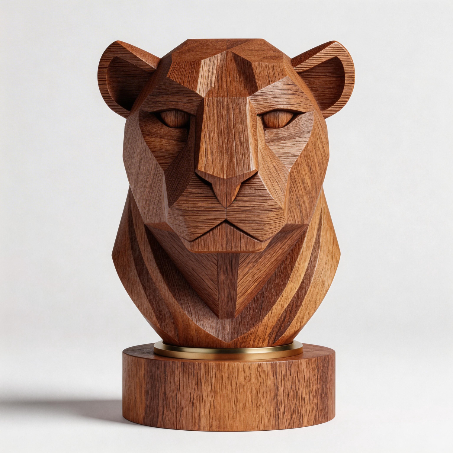 Hand-Carved Faceted Leopard Head Sculpture