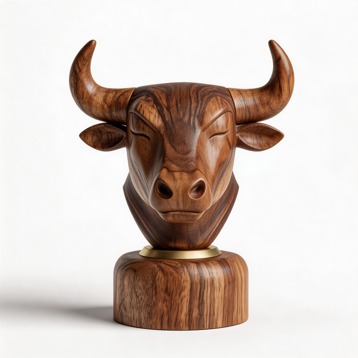Hand-Carved Wooden Ox Head Bust
