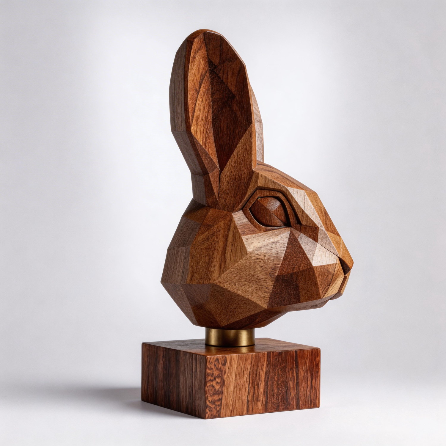 Hand-Carved Low-Poly Rabbit Head Sculpture