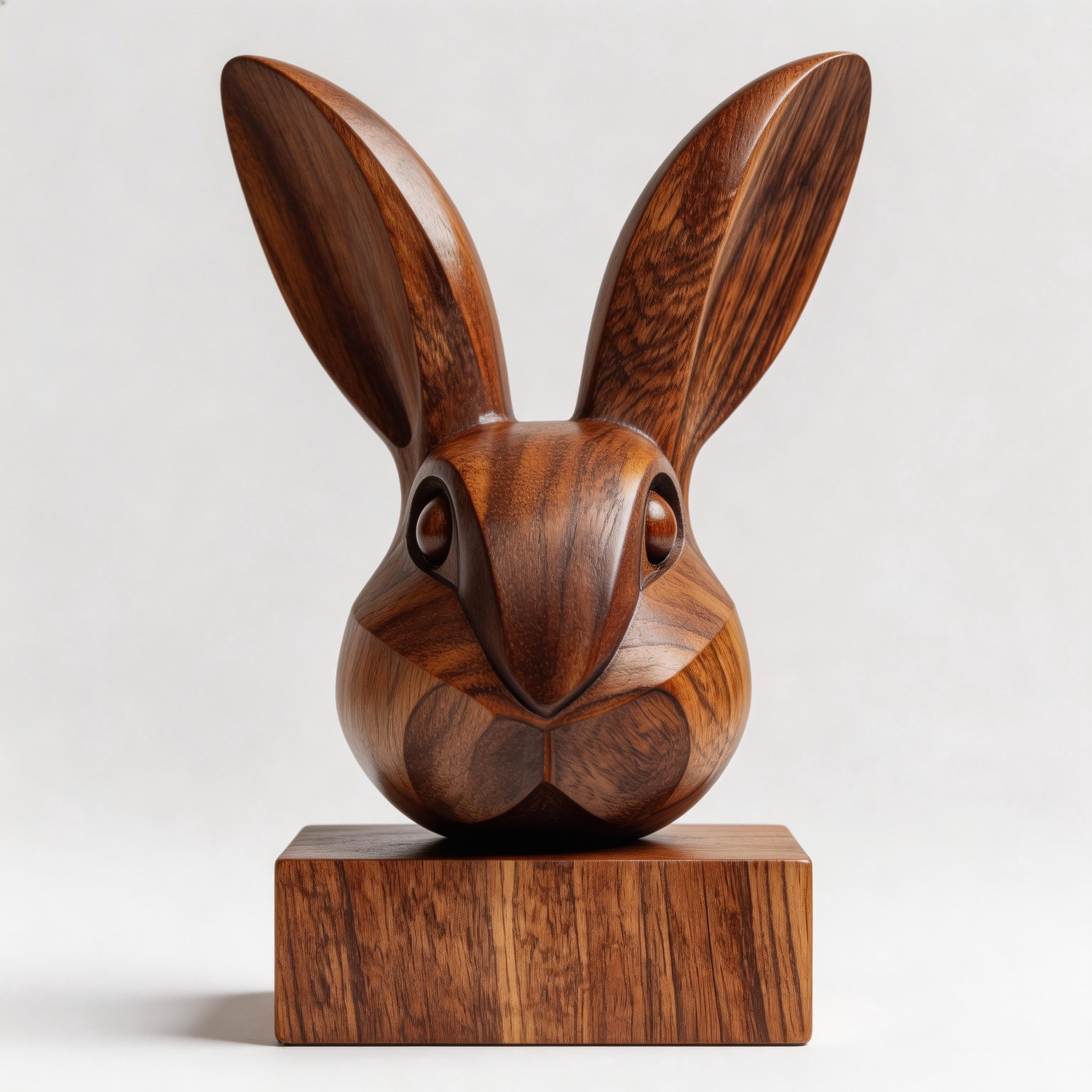 Hand-Carved Modernist Rabbit Head Sculpture