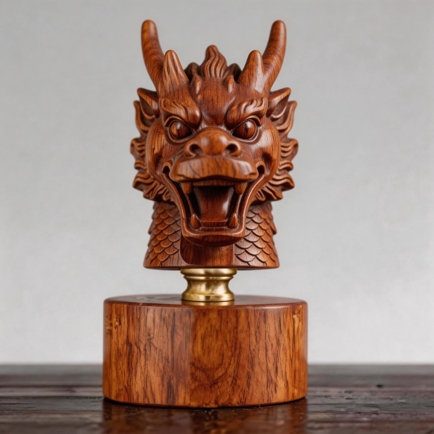 Hand-Carved Wooden Dragon Head Bust