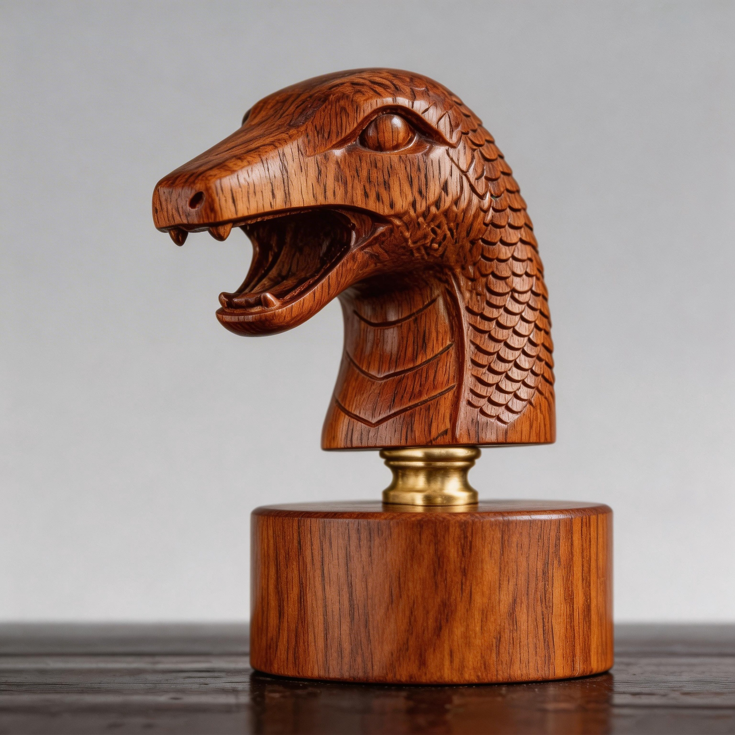 Hand-Carved Wooden Snake Head Bust