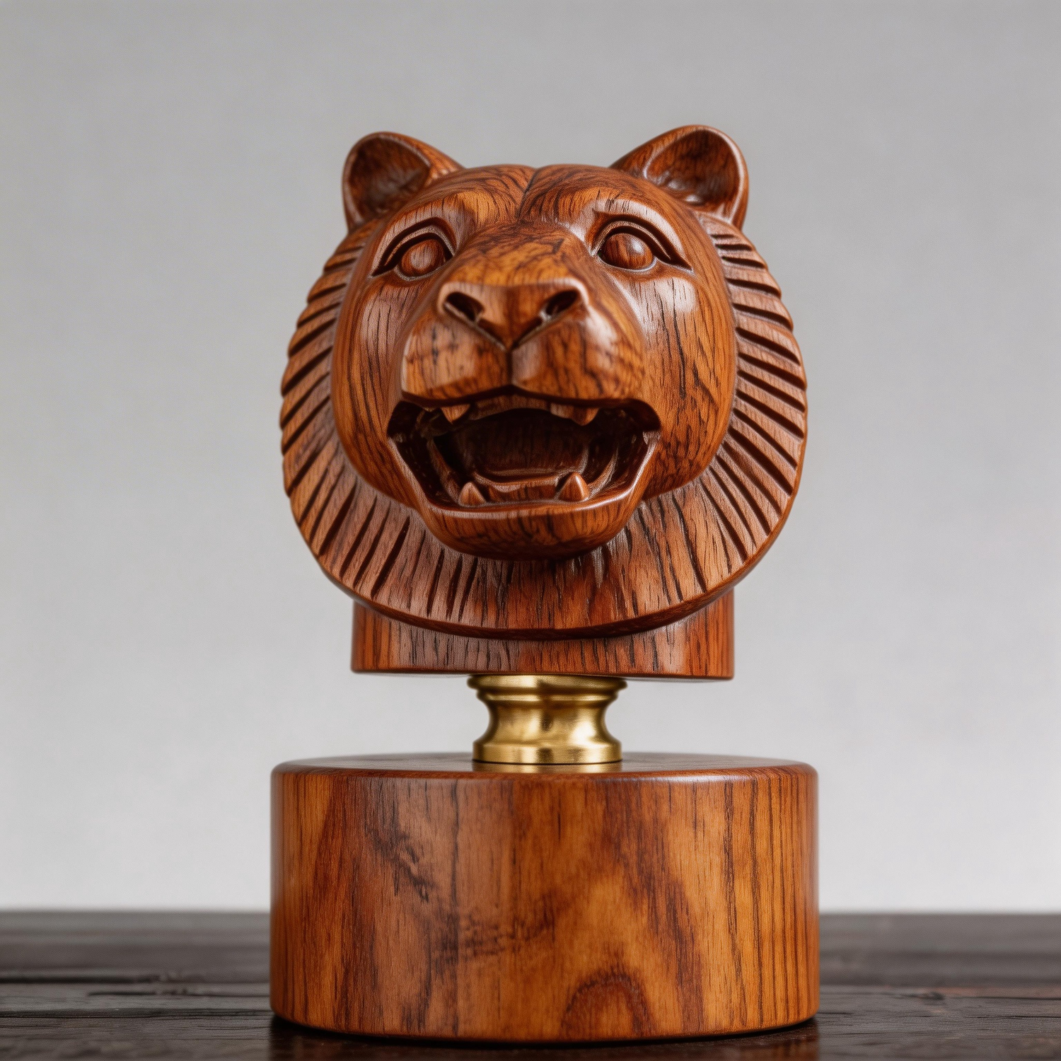 Hand-Carved Wooden Tiger Head Bust