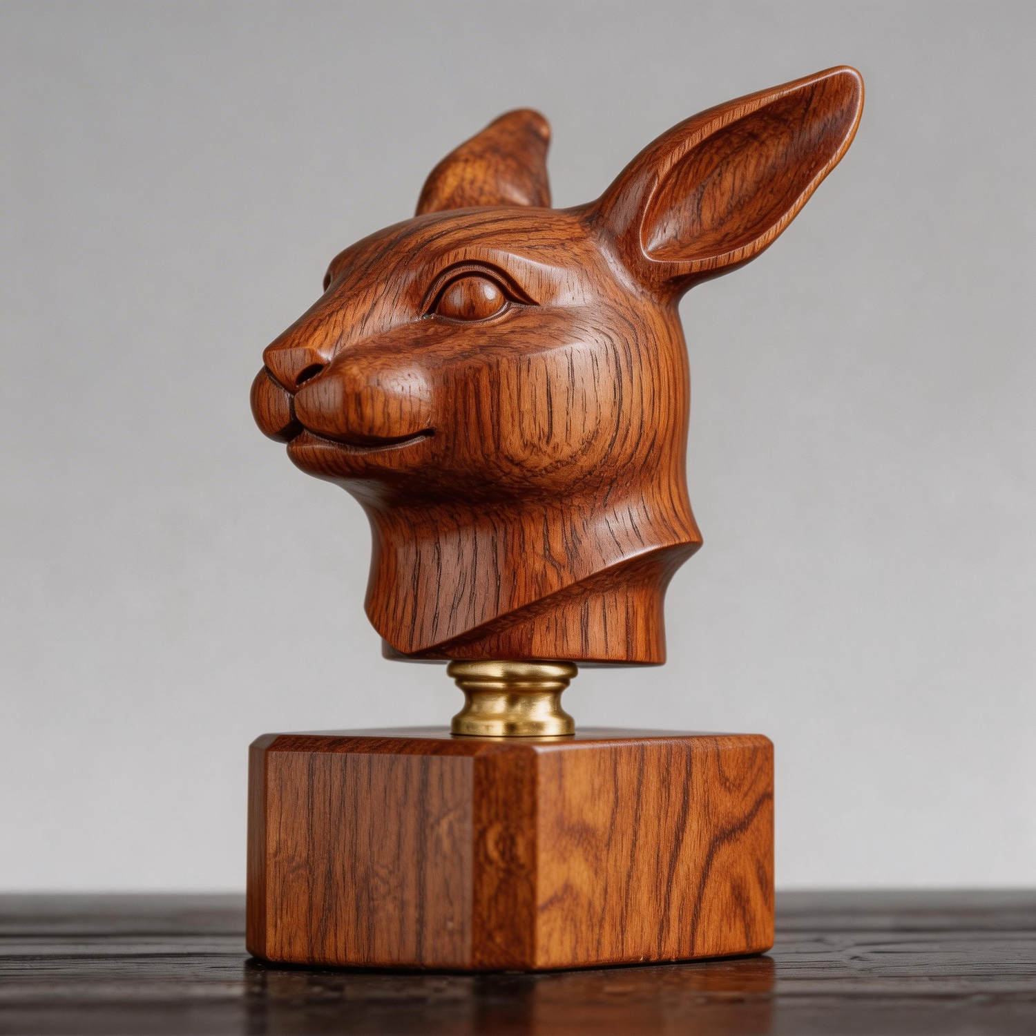 Hand-Carved Wooden Rabbit Head Bust