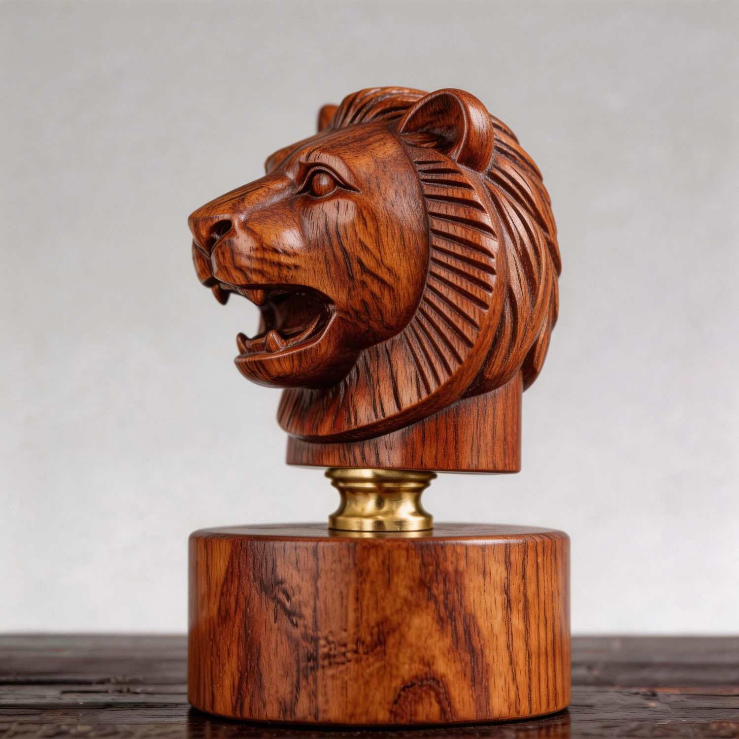 Hand-Carved Wooden Tiger Head Bust