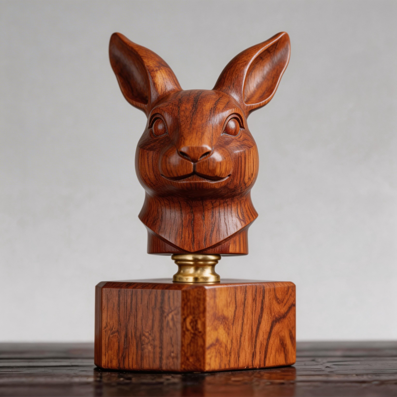 Hand-Carved Wooden Rabbit Head Bust