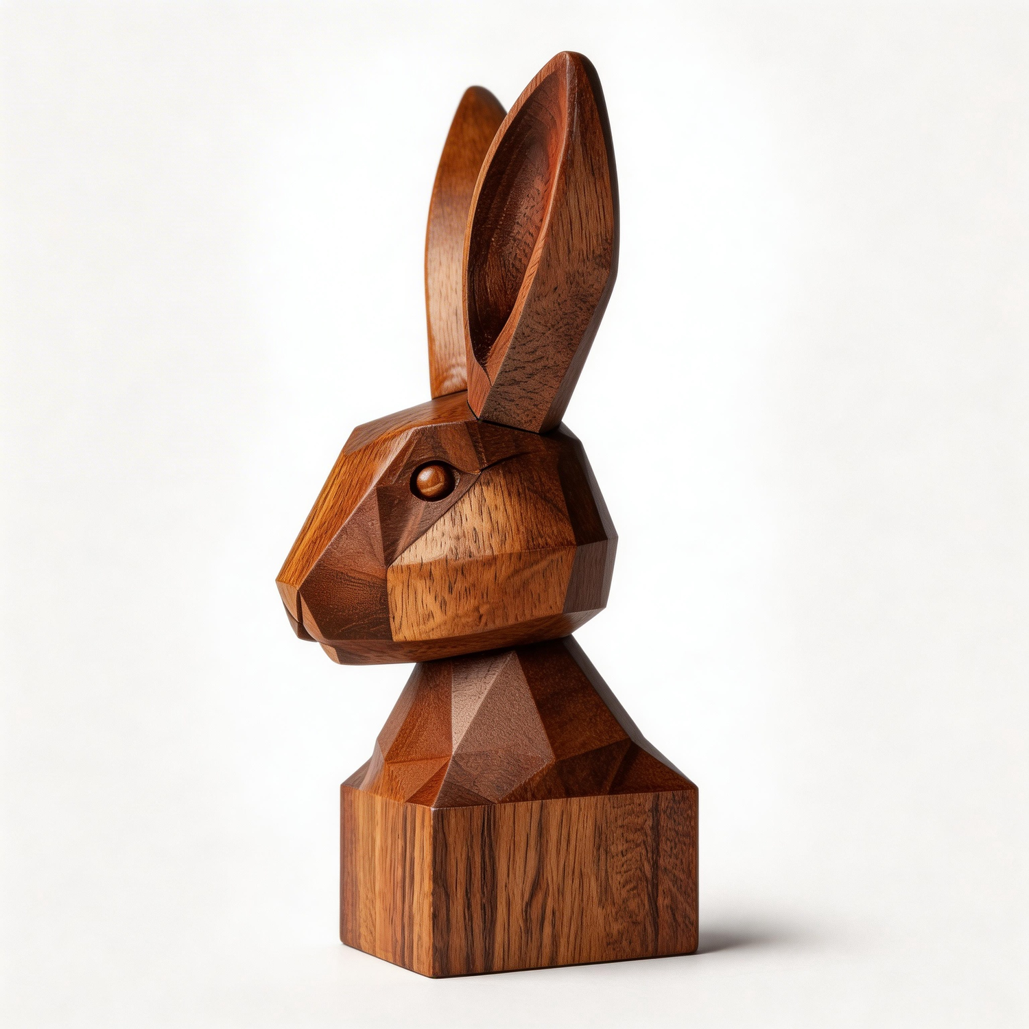Hand-Carved Faceted Rabbit Head Sculpture