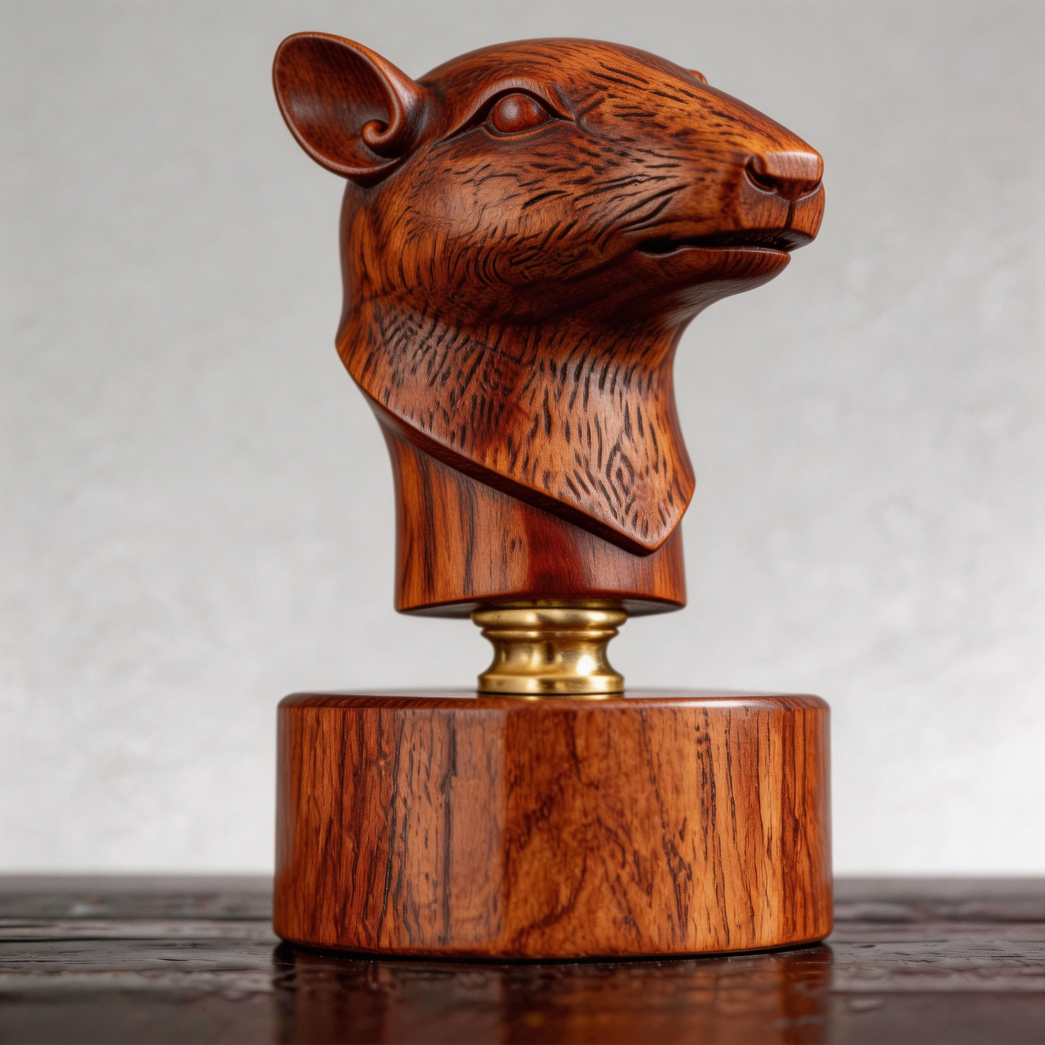 Hand-Carved Rat Head Bust Wooden Sculpture