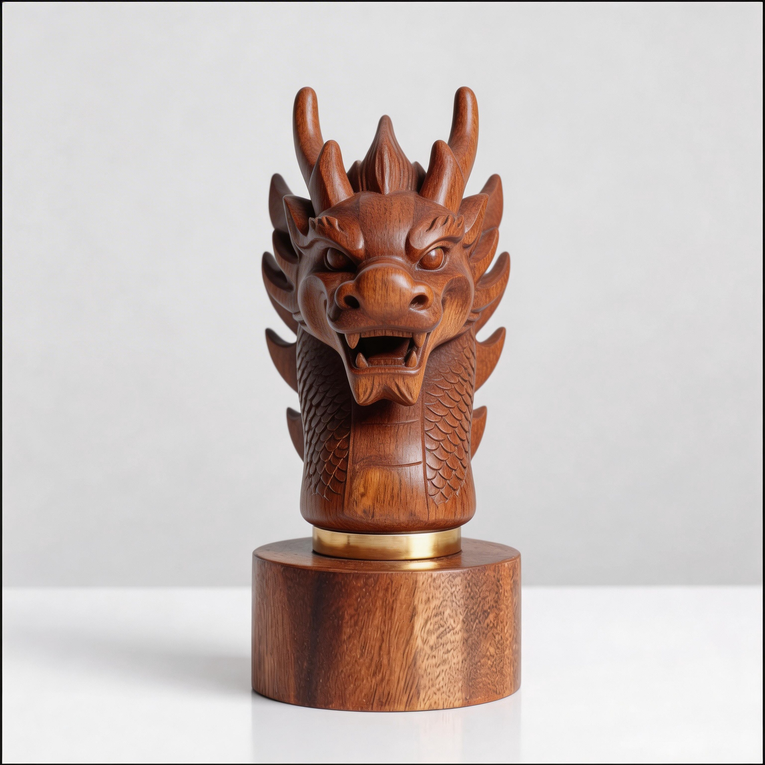 Hand-Carved Minimalist Dragon Head Sculpture