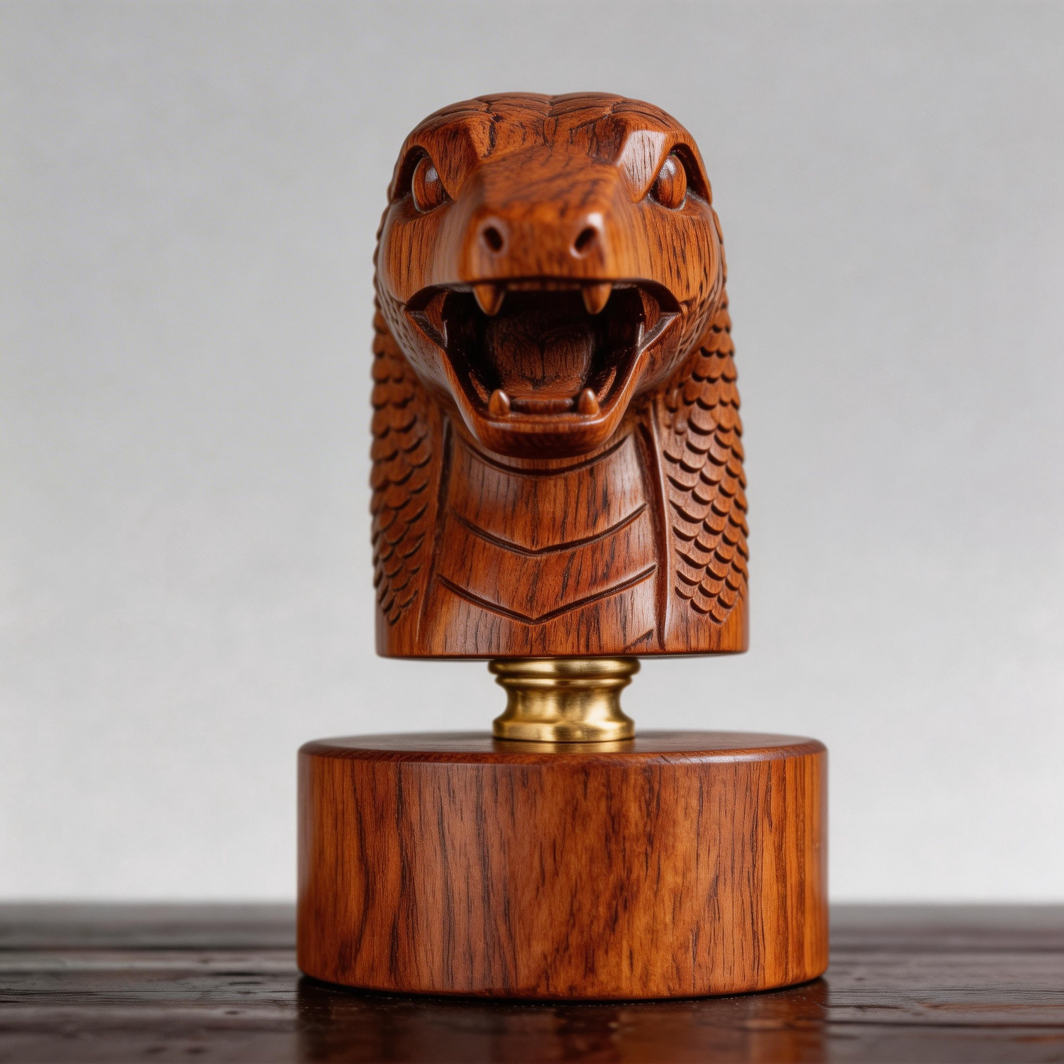 Hand-Carved Wooden Snake Head Bust