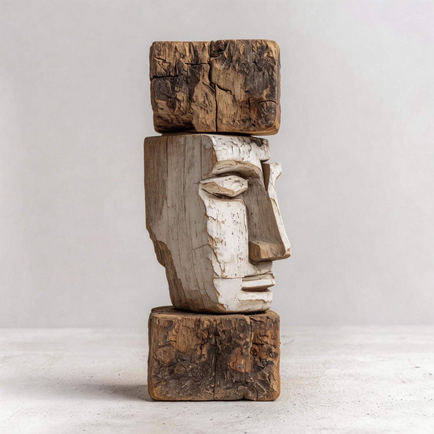 Stacked Geometric Visage Sculpture