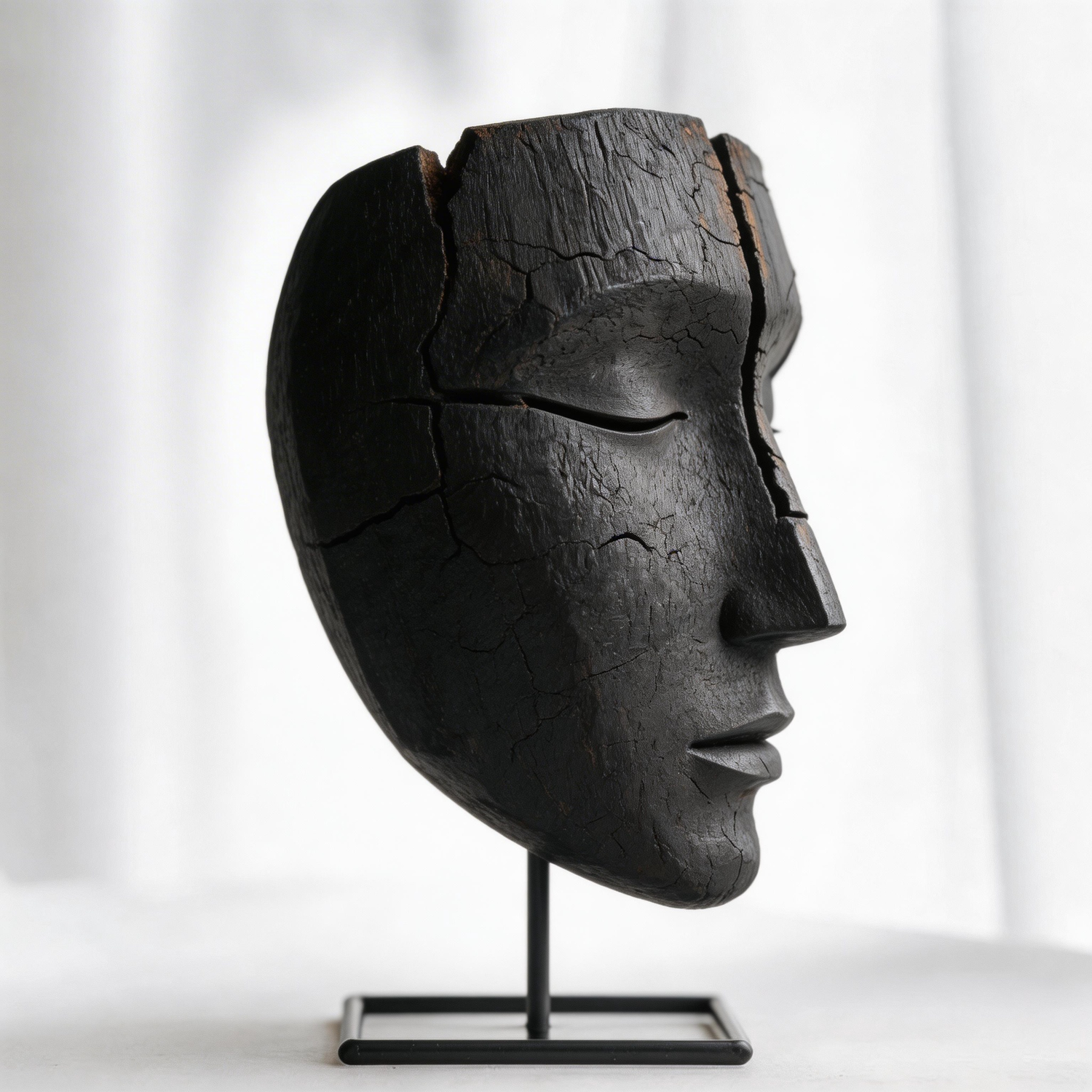 Charred Split Eroded Visage Sculpture