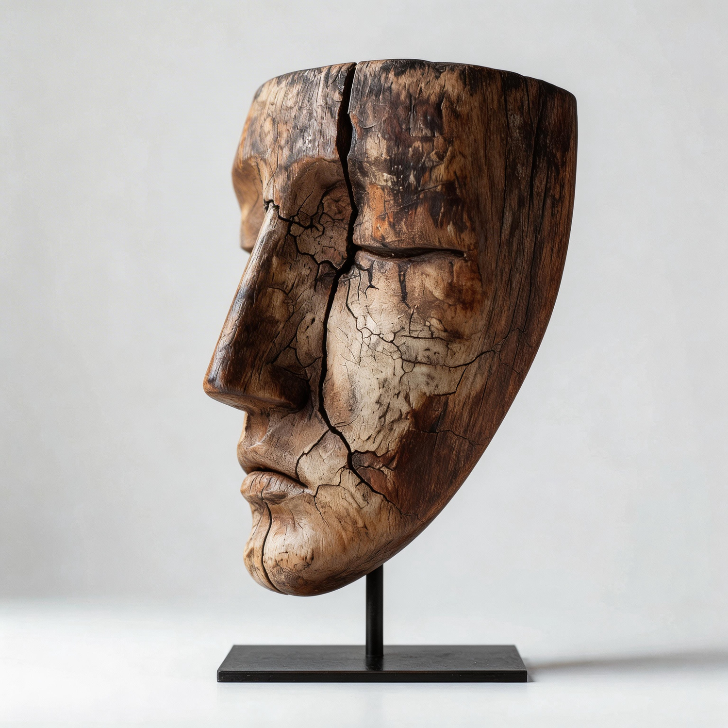Antique Cracked Visage Mask Sculpture