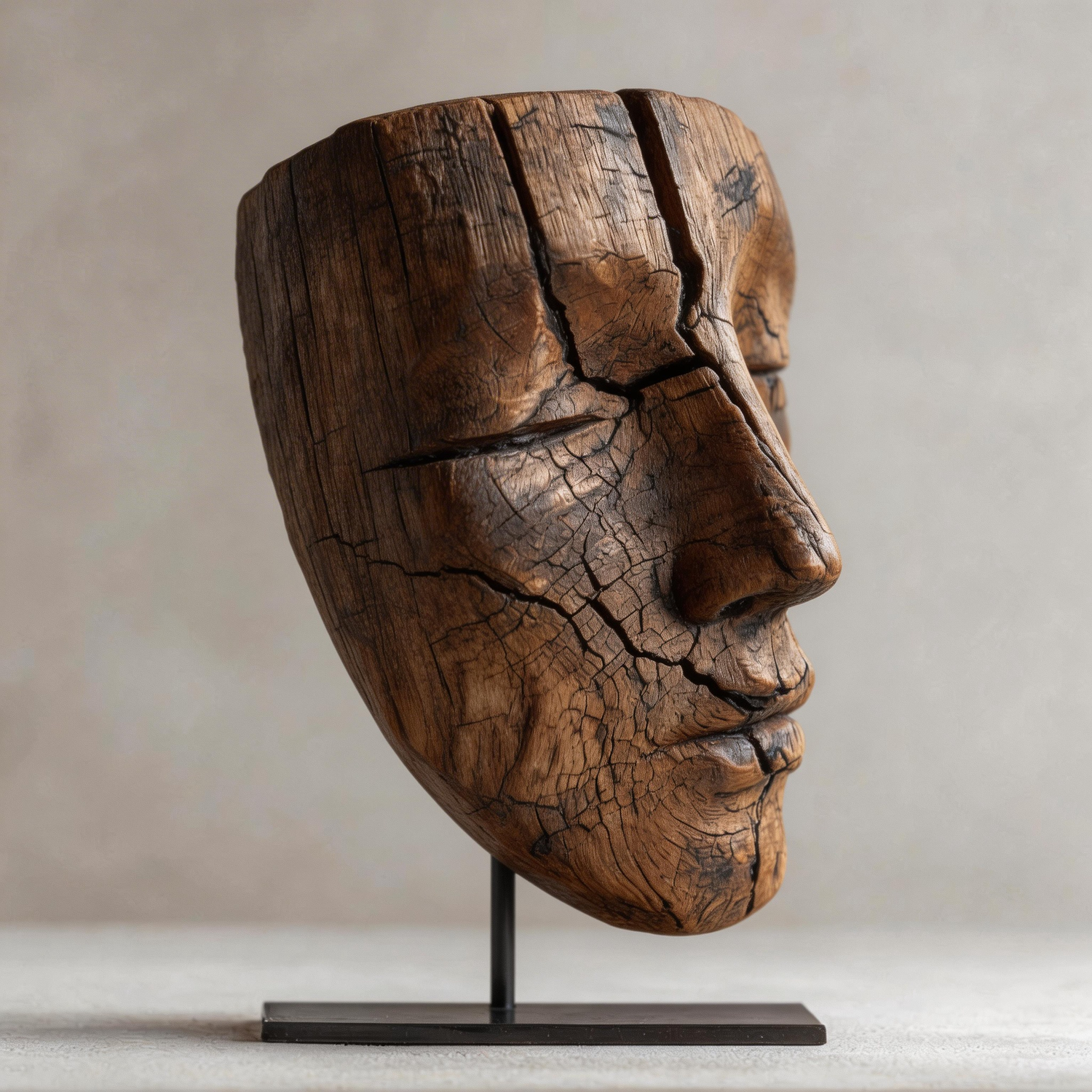 Split Eroded Visage Sculpture
