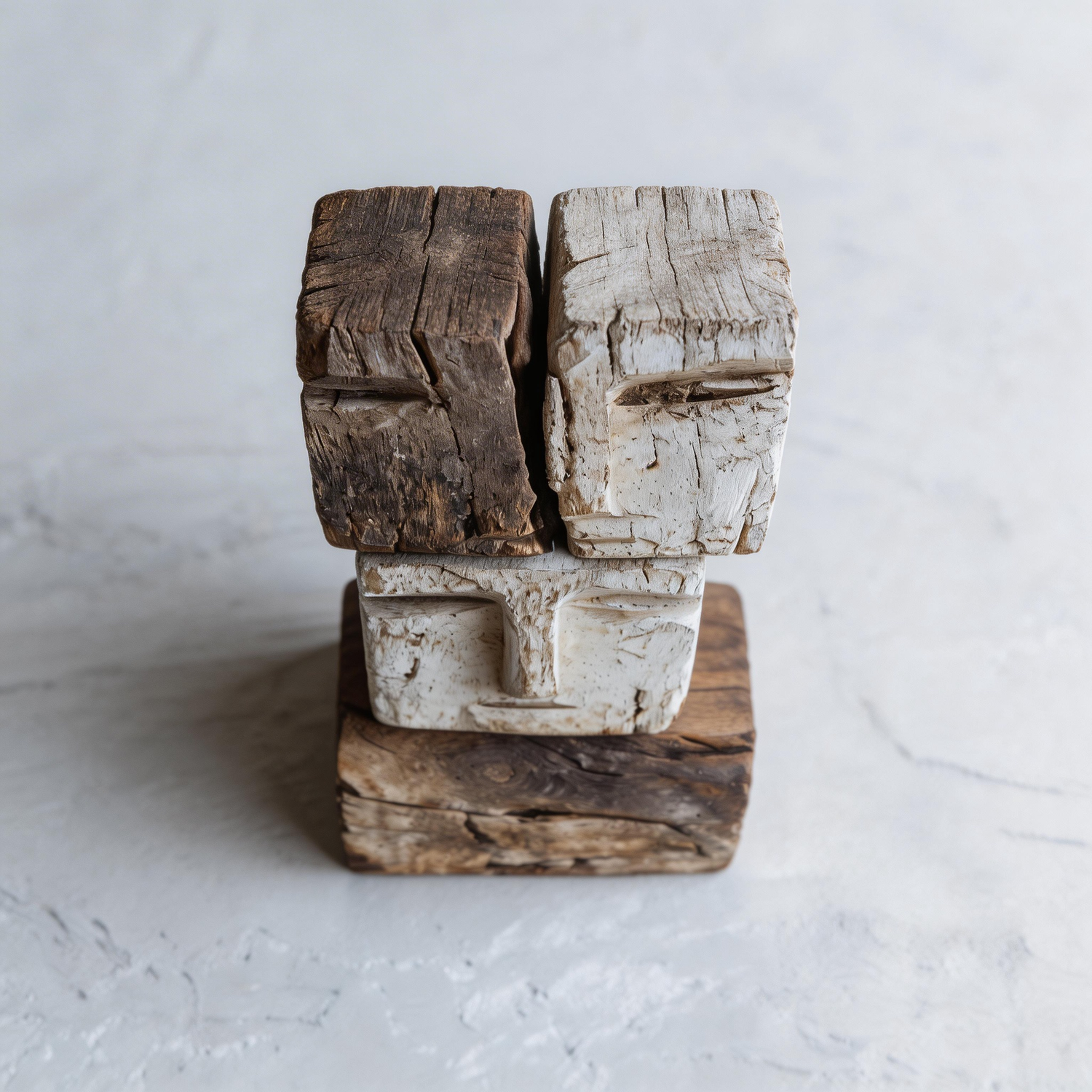 Quadruple Stacked Visage Totem Sculpture