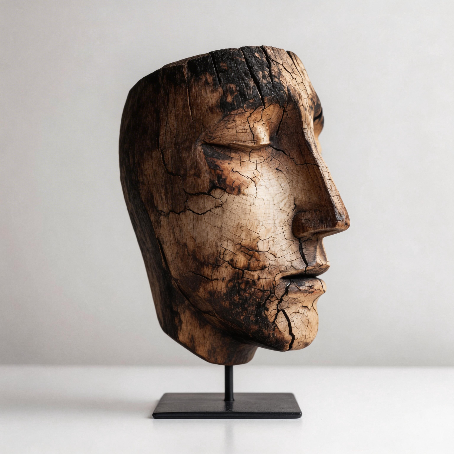 Charred Ombre Eroded Mask Sculpture