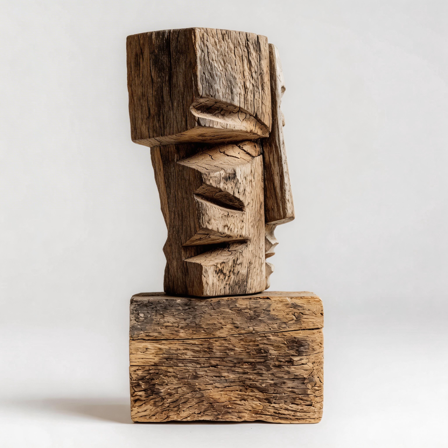 Split Dual Totem Visage Sculpture