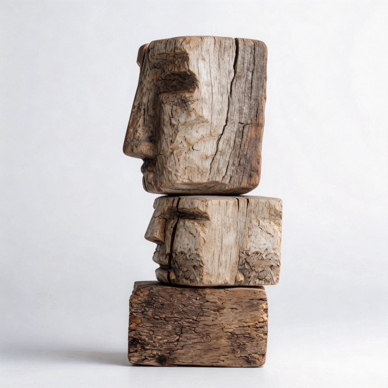 Triple Stacked Visage Totem Sculpture
