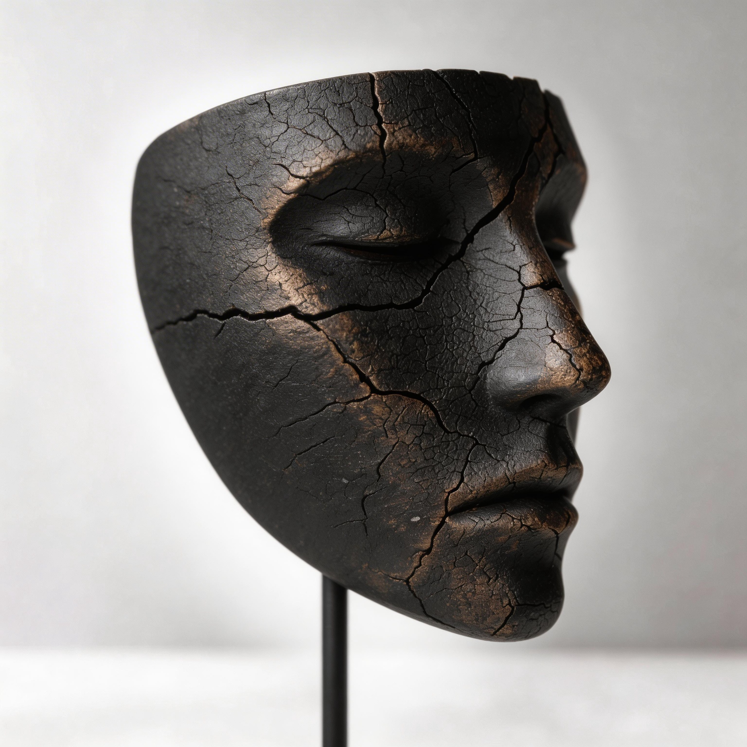Cracked Charcoal Visage Mask Sculpture