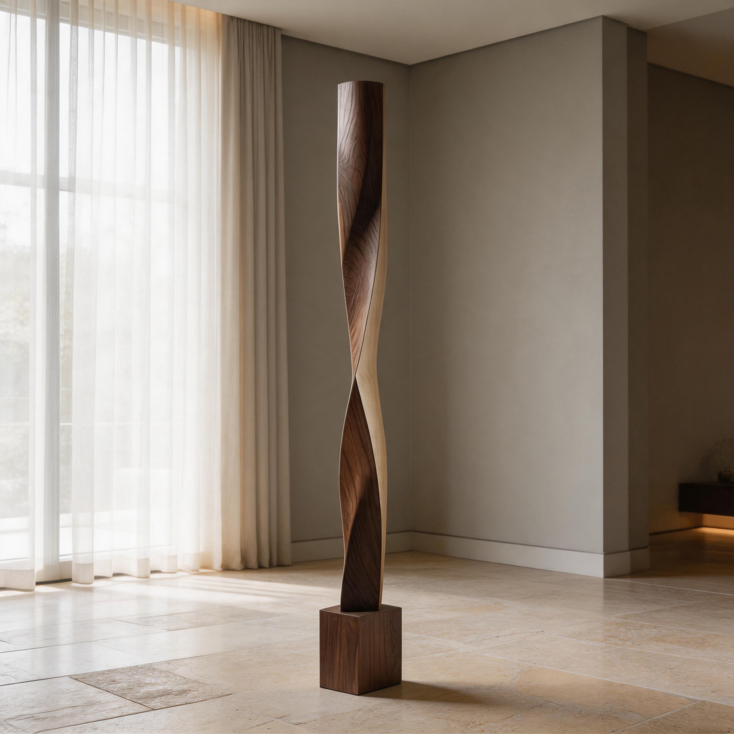 Slender Dual Helix   | Large Wood Sculpture