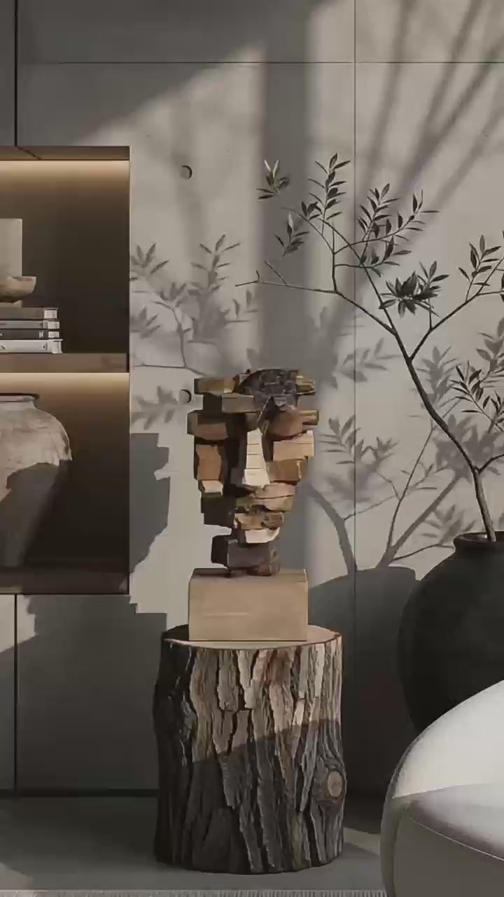 Fragmented Legacy: The Mosaic Visage｜ Wood Sculpture
